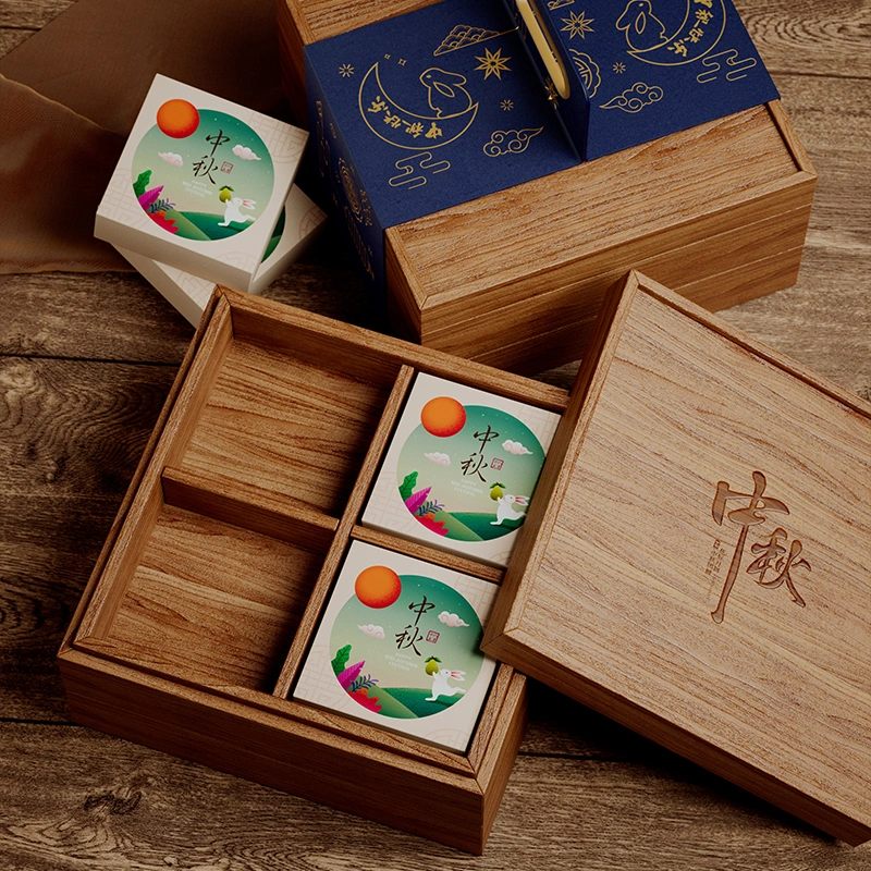 MID-Autumn Mooncake Gift Box Empty Box High-End Creative Packaging Business Mooncake Wholesale Luxury Wooden Gift Box